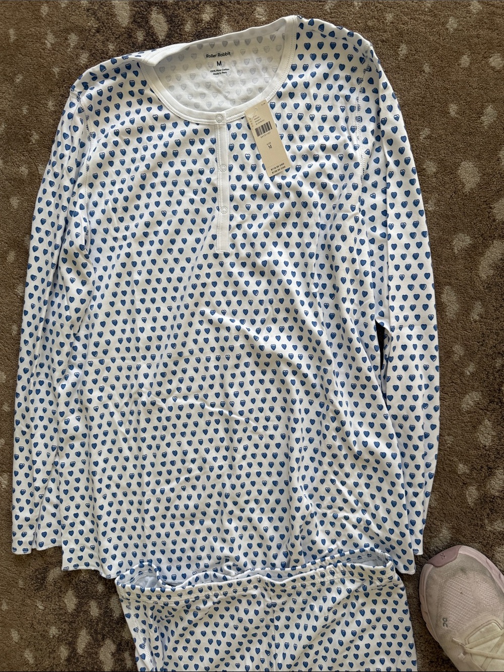 Roller Rabbit White Pajama Set with Blue Heart Print Henley - Picture 3 of 6